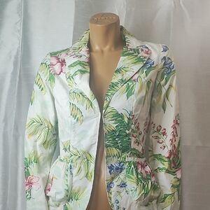 Tommy Hilfiger‎ White and Green Blazer with Notched Lapels